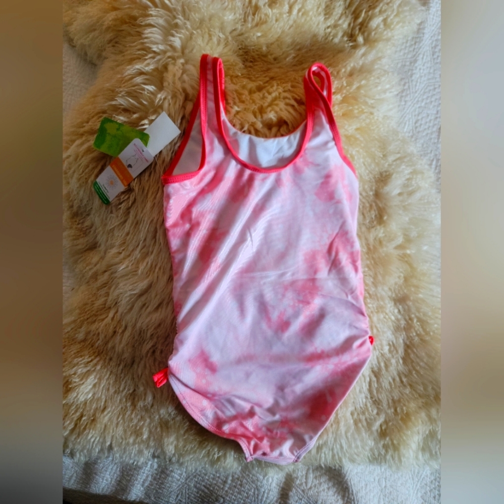 Disney Stitch Girl's One Piece Swimsuit Light Pink Tie Dyed Size  M(7/8)NWT - Picture 2 of 16